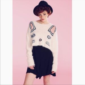 NWOT Wildfox FUZZY BABY CROPPED CAT SWEATER Sz M